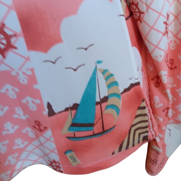 Women's 11 Vintage 1970's Disco Blouse Top JC Penney Shirt Nautical Acetate Pink - Picture 5 of 10